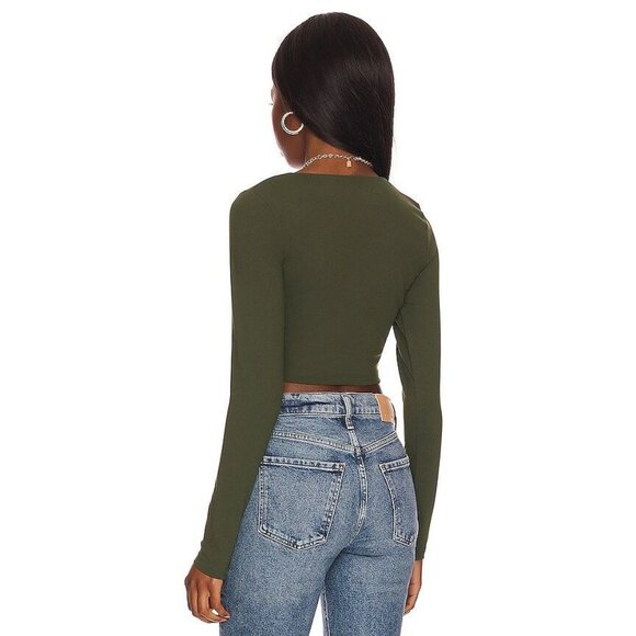 Susana Monaco Long Sleeve Crop Top Hunter Green Size Large New with Tag - Picture 2 of 6